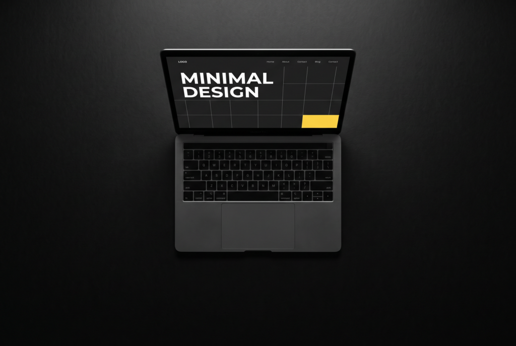 Aufsicht auf einen Laptop mit minimalistischem Website-Layout