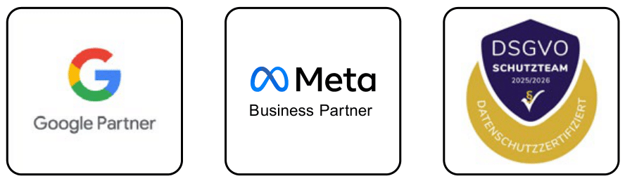 Google Partner, Meta Business Partner, DSGVO-Schutzteam zertifiziert
